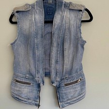 Guess Light Blue Denim Vest with Silver Stud Spikes Y2K Vibe