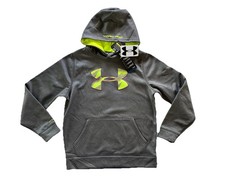 Under Armour Coldgear Storm Gray Green Big Logo Hoodie YMD 10-12 NWT
