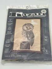 Vintage 1979 Kazari Punch Embroidery Kit E1013 Owl Finished Size 12x16" NEW