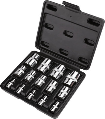 14-Piece External Torx Socket Set, E4-E24, 1/4'', 3/8'', 1/2'' Drive, with Storage
