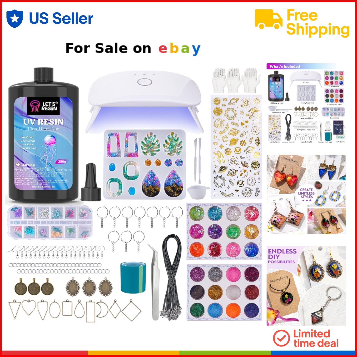 Jewelry Making Kit 153pcs Resin Accessories UV Lamp Keychain Earrings Craft