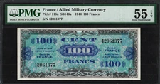 PMG 55 EPQ! FRANCE 1944 P-118a 100 FRANCS ALLIED MILITARY CURRENCY NOTE