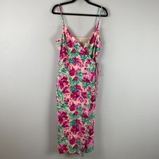 J.Crew Pink Green Floral Wrap Midi Dress Size 10 Cotton Sleeveless