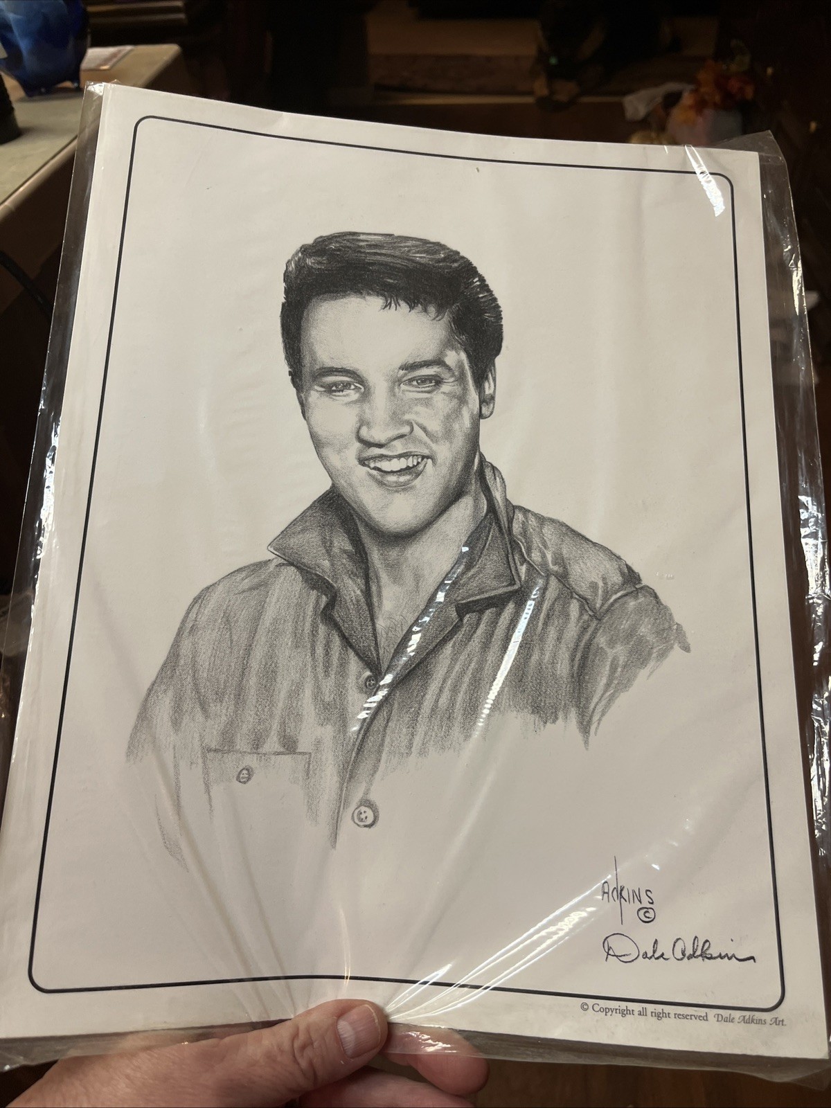 Vintage Elvis Presley pencil sketch print reproduction by Dale Adkins - Sealed