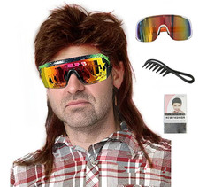 Mullet Wig for Men Joe Dirt Emo 80s 90s Costumes Fancy 3-Medium Brown