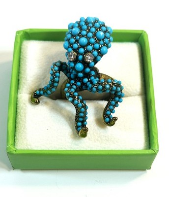 Turquoise Octopus Ring Brass Statement Cocktail Ring Good Condition Super Cool