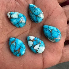 Natural Blue Buffalo Copper Turquoise Pear 10x14 to 18x25 mm Cabochon Gemstone