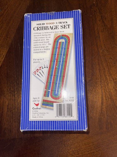 Solid Wood Cribbage Folding 3 Track Board with Play Cards - Picture 2 of 6