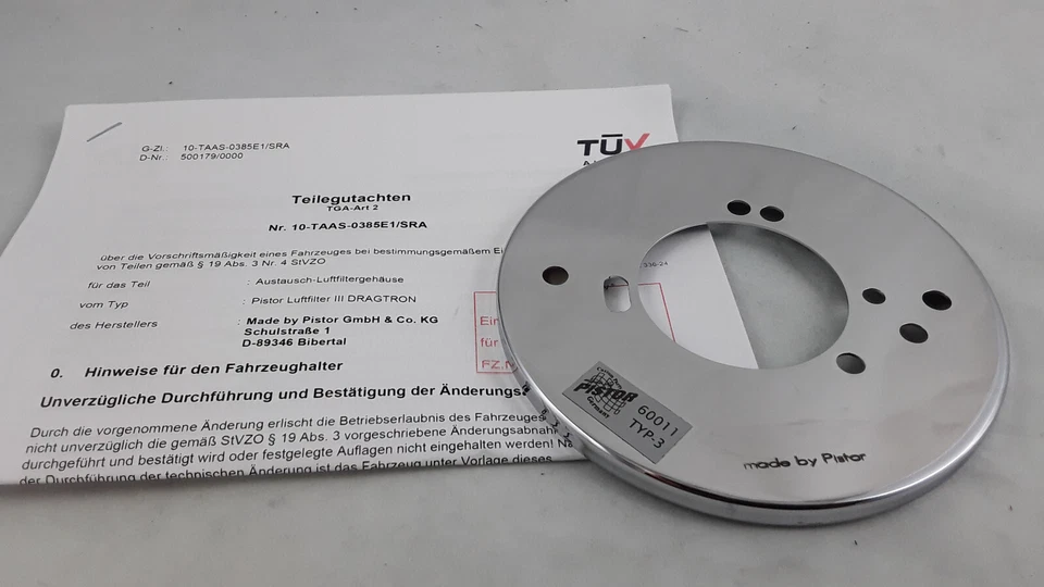 DRAGTRON Luftfilter chrom für alle Harley für S&S, CV, EFI mit Teilegutachten - Bild 2 von 4