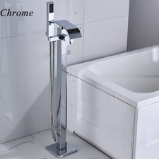 Chrome Floor Mounted Bathtub Faucet Freestanding Tub Filler W/Handheld Spray