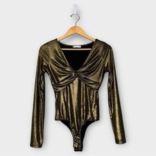 Altar’d State EUC Metallic Long Sleeve Bodysuit in Gold Size S