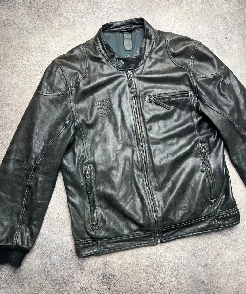 Chaqueta bomber gitana vintage de cuero descolorido Foto 2 de 4