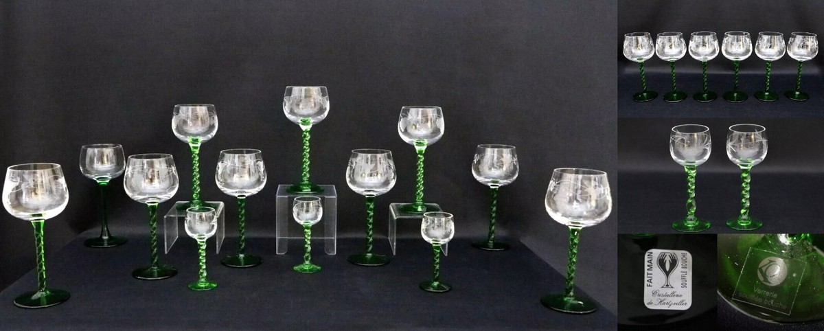 CRISTALLERIE HARTZVILLER fain main お酒 Hartzviller, France, vintage wine glasses, glass, 20th