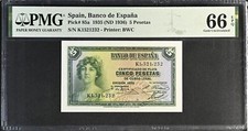 Spain 5 Pesetas 1935 ND 1936 P 85 a Gem UNC PMG 66 EPQ