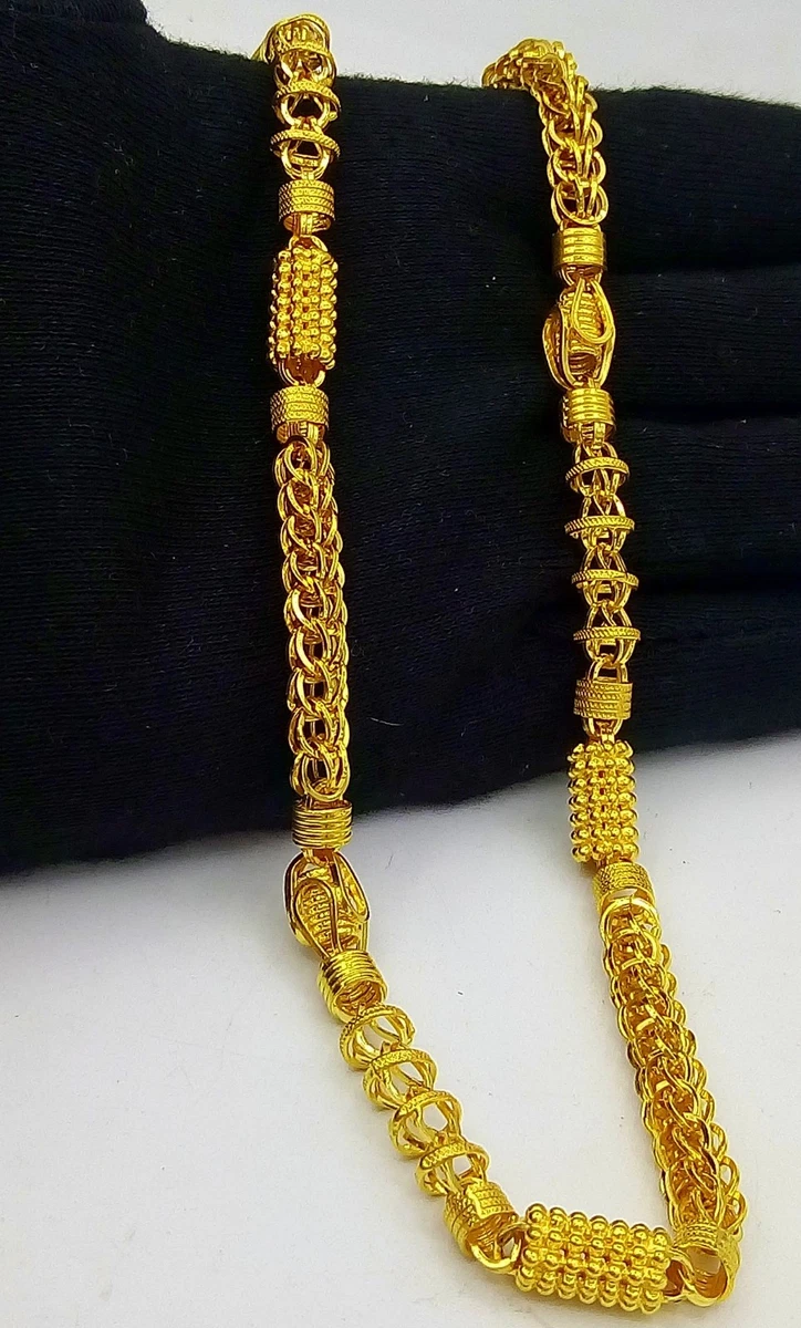 22K AUTHENTIC YELLOW GOLD NECKLACE HOLLOW CHAIN LINK PIPE CHAIN JEWELRY