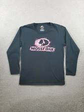 Mossy Oak Shirt Youth Medium Black Pink Logo Girls Crew Neck Graphic Tee