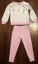 Girls  Tommy Hilfiger Pink 2 Piece Casual Sweat Jogging Suit Outfit SZ 5 Ruffle