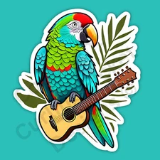 Jimmy Buffet Tribute Sticker Parrot Guitar Palm Leaf 3" Vinyl Sticker