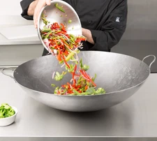 26" Cantonese Wok Carbon Steel Stir Fry Pan Round Woks with Handles Asian Cuisin