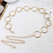Vintage Gold Circle Women Waistband Metal Waist Chain Vogue Belt Wide
