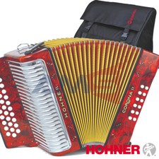 HOHNER CORONA II Classic 31 Button FBE Fa Diatonic Accordion - Red  Bag, Straps