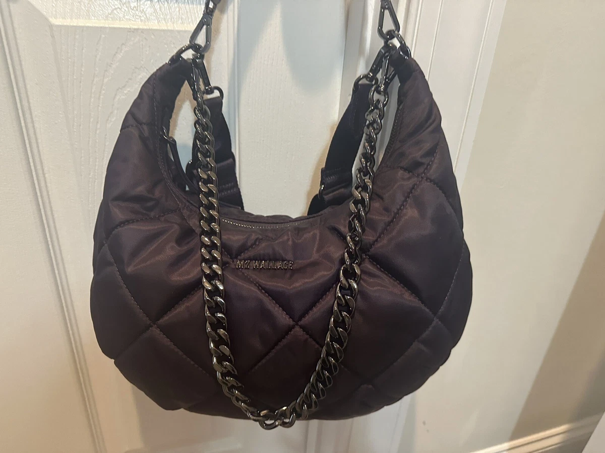 MZ Wallace Raisin Purple Nylon Quilted Madison Shoulder Bag