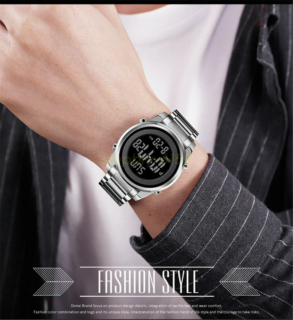 Men's Digital Fashion Countdown Business Sports LED Stainless Steel Band Watch