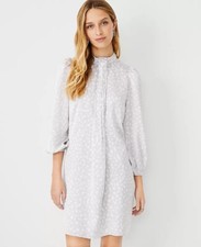 NWT Ann Taylor Mock Neck Satin-Like Animal Print Shift Dress Grey Career Attire