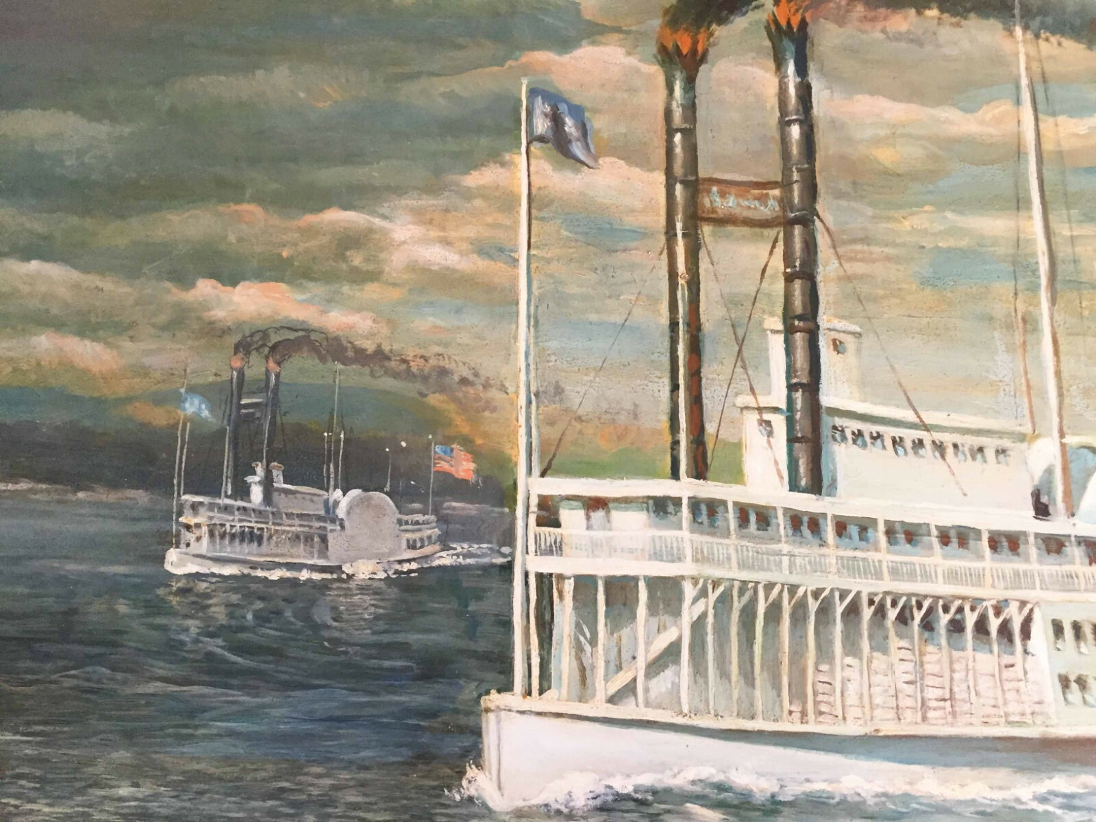 Antebellum Steamboats Oil Painting, Currier & Ives, 37 x 24, unframed eBay