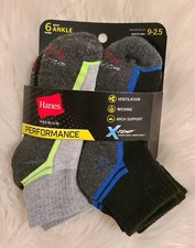 Hanes Ankle Socks 9-2.5 Boys 6-Pack X-Temp Arch Support Cushioned Durable NEW