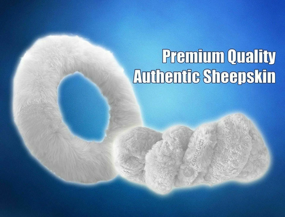 Zone Tech Plush Genuine Sheepskin Steering Wheel Cover Black, Gray, White SlipOn - Image 3 of 4