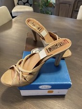 Vtg 1950s Springolator Heels Mules Nude Slide Sandals Leather Italian 7 SRO