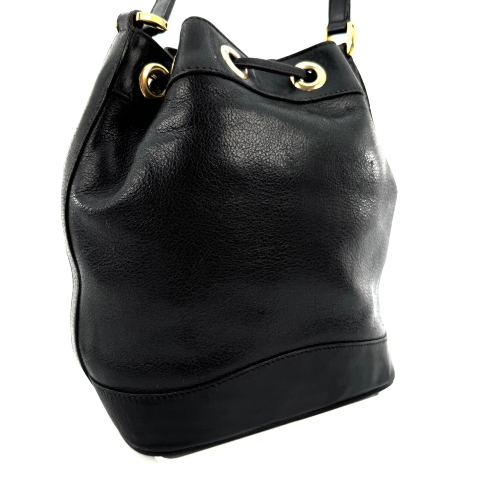 Gucci Shoulder Bag Interlocking Black Leather Drawstring Purse Auth 0077 - Image 3 of 4