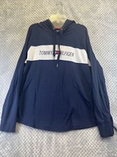 Tommy Hilfiger Mens Pullover Size Large Blue Sport Flag Hoodie Long Sleeve