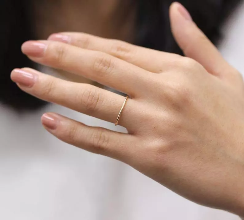 Simple Super Thin Stacking Gold Ring Ultra Plain Band Ring 14K
