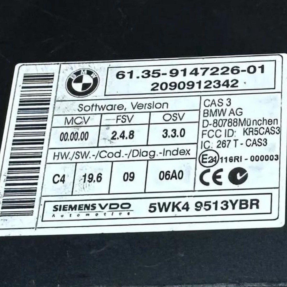 2008 BMW 5 Series E60 E61 CAS Control Unit Module 9147226 2008 BMW 5 Series E60 E61 CAS Control Unit Module 9147226