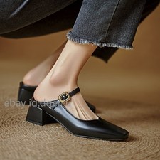 Women's Square Toe Mules Slides Low Block Heel Sandal Slingbacks Casual Shoes