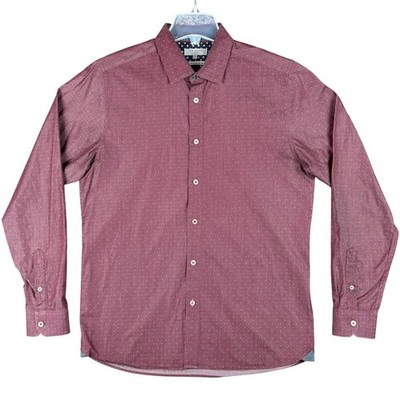 Ted Baker London Men's Size 4 L Burgundy Geometric Micro Print Button Down Shirt