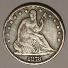 1876 P Seated Liberty Half Dollar 50C Cents Coin Silver, VF+!