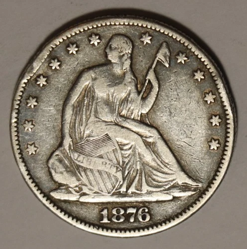1876 P Seated Liberty Half Dollar 50C Cents Coin Silver, VF+!