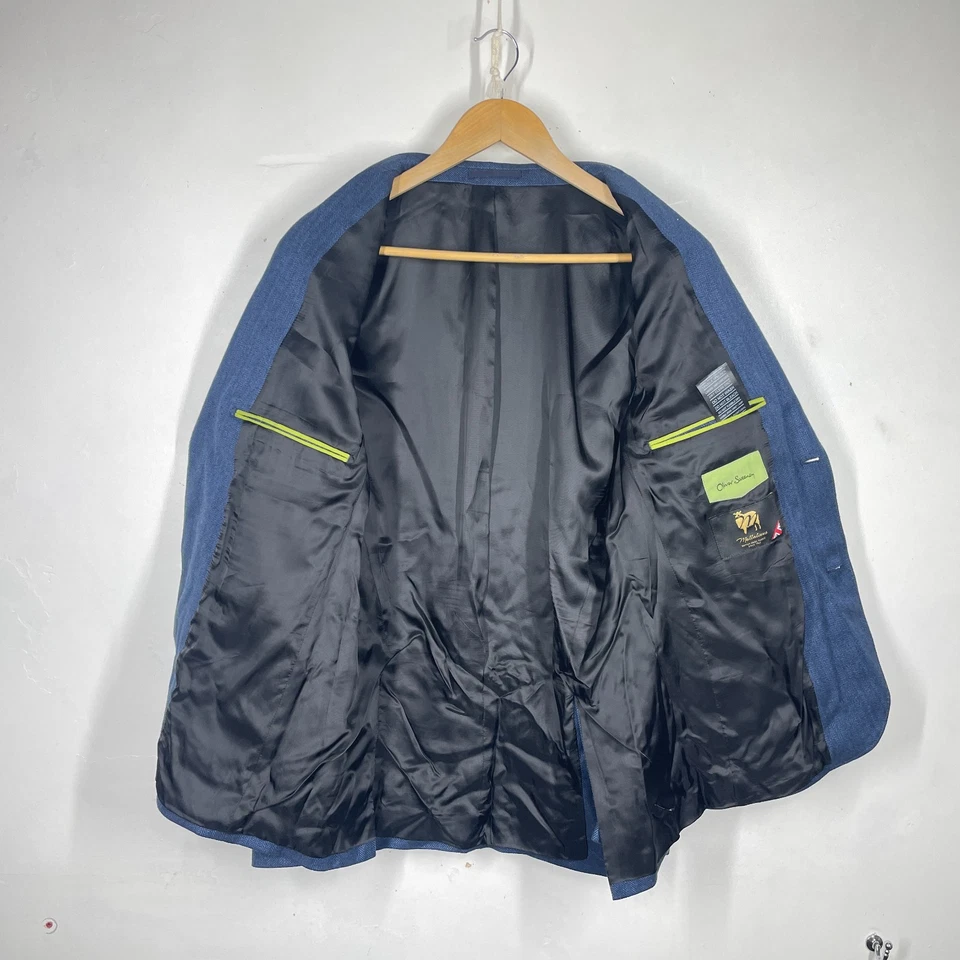 Oliver Sweeney Blazer Jacket Mens M Blue Chore Mallalieus Cotton Wool Silk Linen - Image 3 of 4