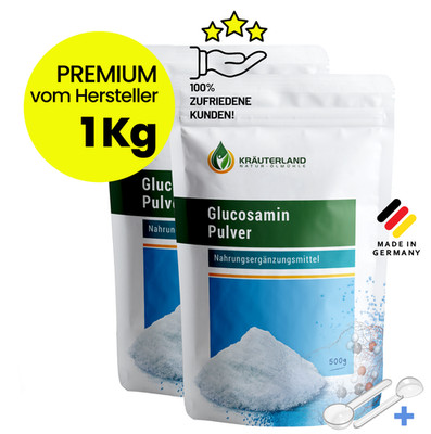 KRÄUTERLAND Glucosamin 1Kg Pulver aus Premium Glucosaminsulfat 2KCL Gelenke