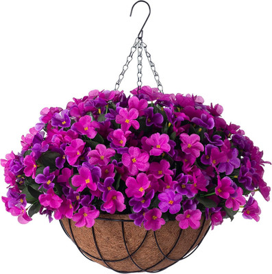 INXUGAO Artificial Hanging Flowers with Basket Outdoors, Fake Hydrangea UV Resis