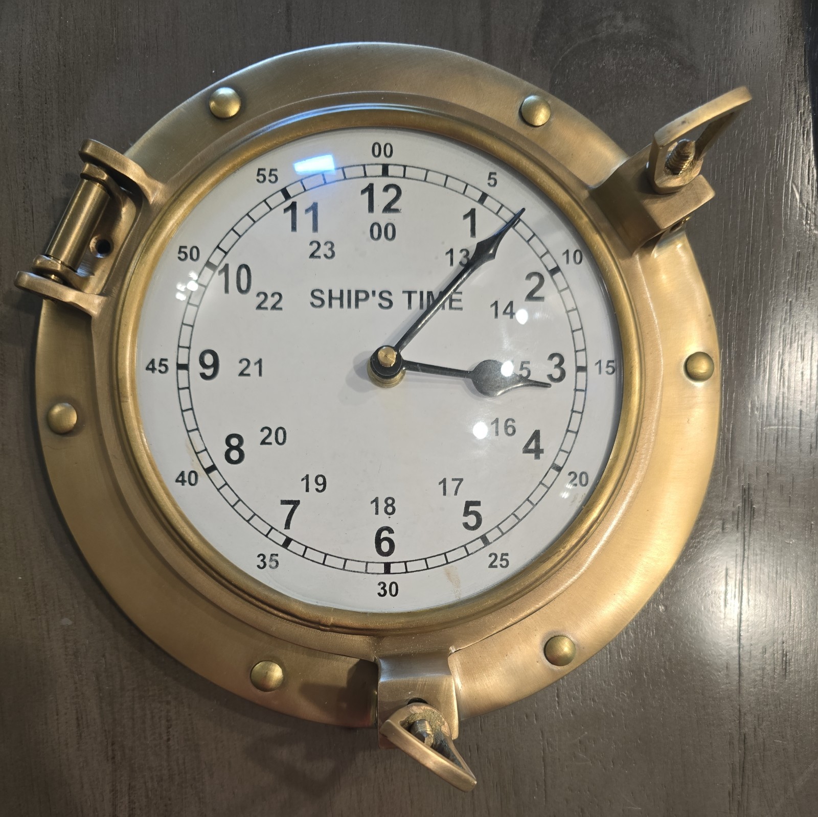 Vtg Ship’s Time Solid Brass Maritime Ships Clock Quartz Vintage 9”x 3" Nautical
