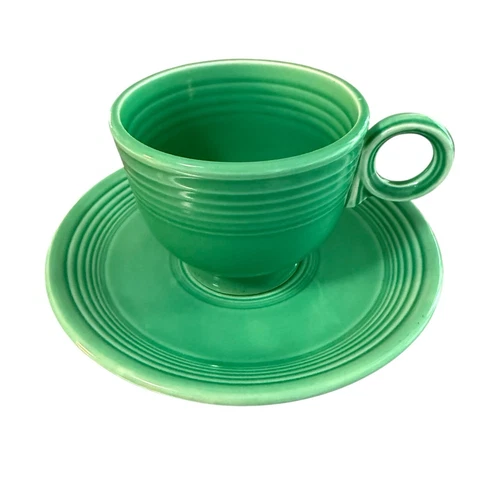 Vintage Fiesta Fiestaware Green Ring Handle Tea Coffee Cup & Saucer