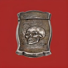 Antique Sterling Silver Match Cigarettes With Human Skull ￼