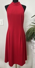 New Calvin Klein Womens Red Halter Neck Fit Flare Career Professional Dress 14