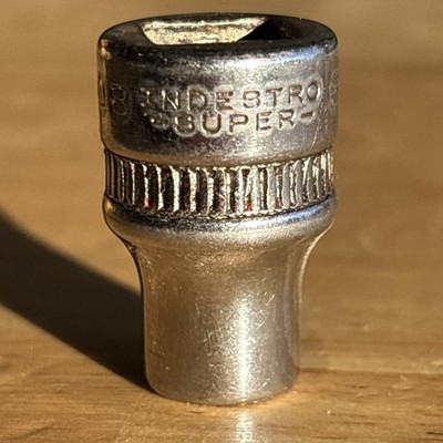 Indestro Super 8mm Shallow Socket 3/8'' Drive 6 Point Knurled 46008 Vtg USA