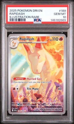 2025 POKEMON DRI EN-DESTINED RIVALS ILLUSTRATION RARE #189 RAPIDASH PSA 10