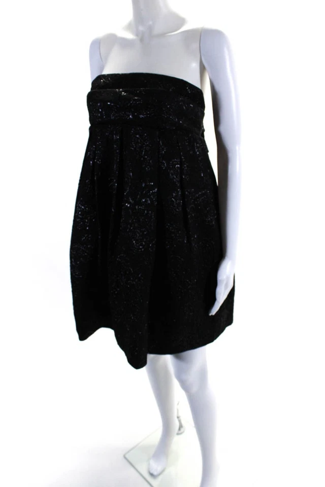 Mini Vestido Jill Stuart Cóctel Para Mujer Sin Tirantes Brocado Plisado Negro Talla 2 Foto 2 de 4